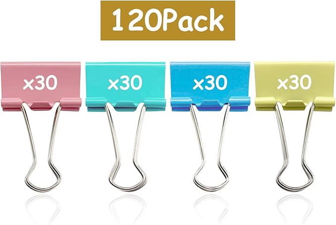 Ykimok 120 Pcs Colored Binder Clips, 3/4inch(19mm), Small Size for Office Supplies, 4 Vibrant Colors