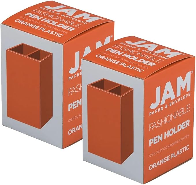 JAM PAPER Plastic Pen Holders - Orange Desktop Pencil Cups - 2/Pack