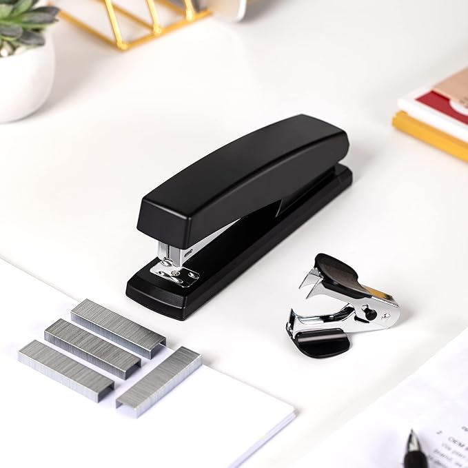 Deli Stapler, 2000 Staples and 2 Staple Removers, 2 Pack, Black | 25 Sheet Capacity, Desktop Stapler