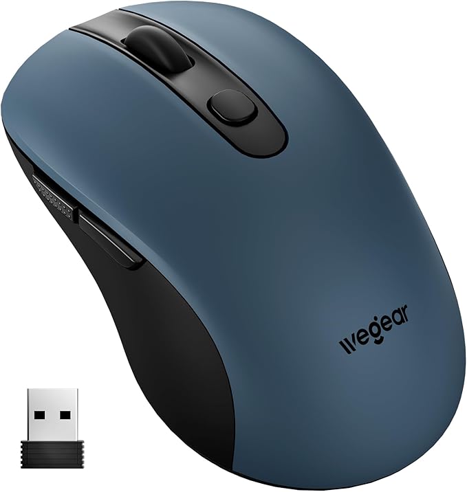 wegear USB Wireless Mouse for Laptop PC Mac, 2.4GHz Cordless Mouse-Blue | Ergonomic Portable Optical Computer Mice with 6 Buttons, 5-Level Adjustable 4000 DPI,24-Month Battery Life