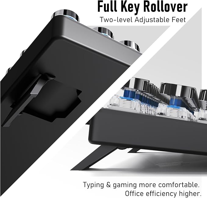 SEUNKWANG Typewriter Style Mechanical Gaming Keyboard with White Backlit, Wired Retro Punk Computer Keyboard Durable Metal Panel, Clicky Blue Switch, Round Keycaps, Full-size for PC/Desktop/Win, Black
