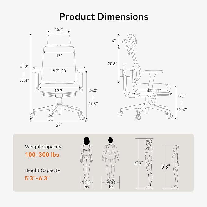 Ergonomic Office Chair-Home Office Desk Chair with Footrest, Auto-Following Backrest & Headrest, 4D Armrests, 96°-136° Recline