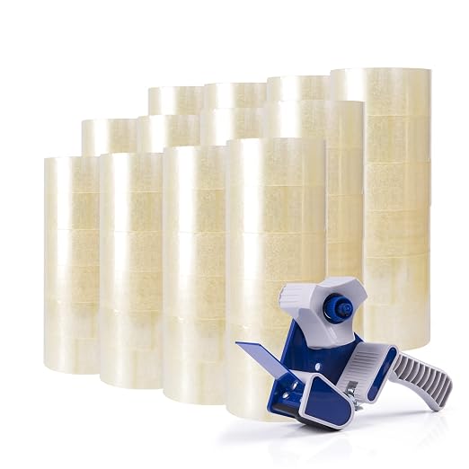 ADHES 72 Rolls Packing Tape with Dispenser Gun | 2.7 Mil Heavy Duty Packaging Tape for for Shipping, Moving and Storing, 1.88 Inch x 60Yards, Clear