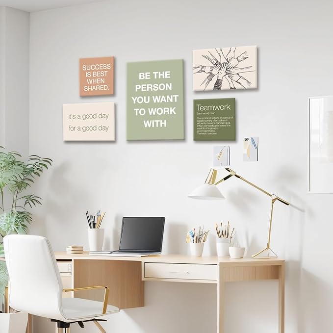 YEOION Office Wall Decor-Motivational Teamwork Office Wall Art Canvas Frame Set of 6-Team Work Leadership Workplace Bulletin Board Break Room Wall Decoration-Teamwork Gifts for Team Leader Boss