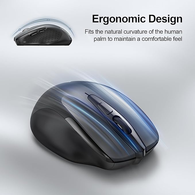 TECKNET Wireless Mouse, BT 5.0/2.4G, Silent 4800 DPI 6 Buttons, Grey | Bluetooth 5.0/3.0 & USB A, 2-Device Easy Switch, Wide OS Compatible, 6-DPI, Ergonomic for S/M Hands, Extended Battery