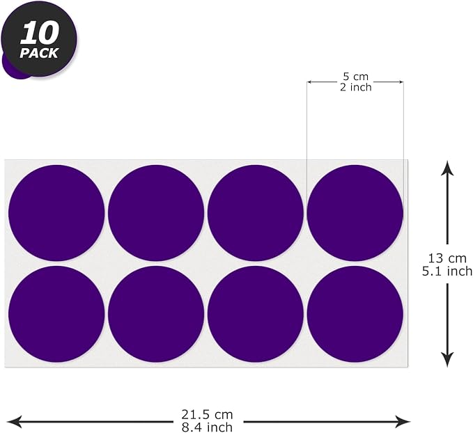 Purple Round Stickers 2 Inch Waterproof Vinyl Coding Labels 80 PCS | Strong adhesive, Removable, Tear- & Scratch resistance, Easy to peel, Glossy finish, Writable dots for crafts office school
