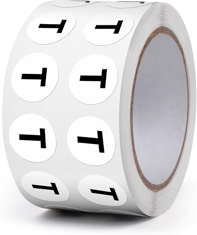 Letter T Stickers 0.5 Inch Vinyl Round Alphabet Label 1000 PCS | Self-Adhesive, Removable, Waterproof, Circle Capital Dots Tags, for Home Office Inventory Classroom