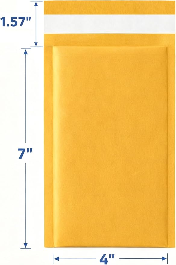 POLYSELLS #000 4x7 Kraft Bubble Mailers 500 Pack, Bulk Padded Envelopes for Jewelry & Small Item Shipping