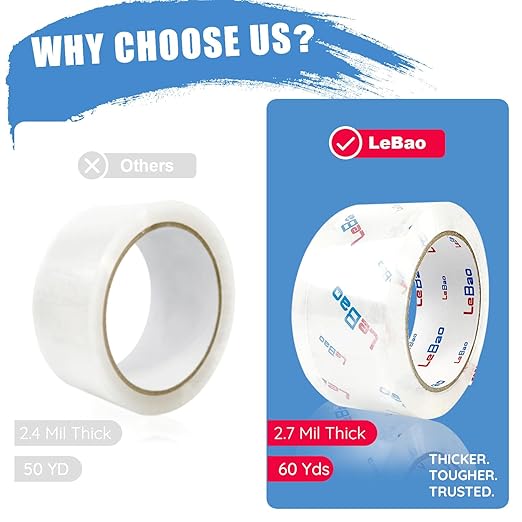 Heavy Duty Packing Tape with Dispenser, 36 Rolls x 1.88 in. x 60 yds. x 2.7 MiL, Strong Hold HD Clear Packaging Tape Secure Sealing for Cardboard, Bubble Wrap, Shipping Supplies, Total 2160 yds.