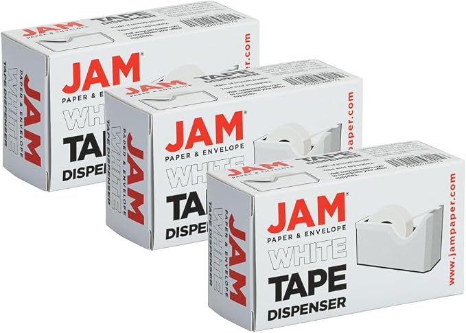 JAM PAPER Colorful Desk Tape Dispensers - White - 3/Pack