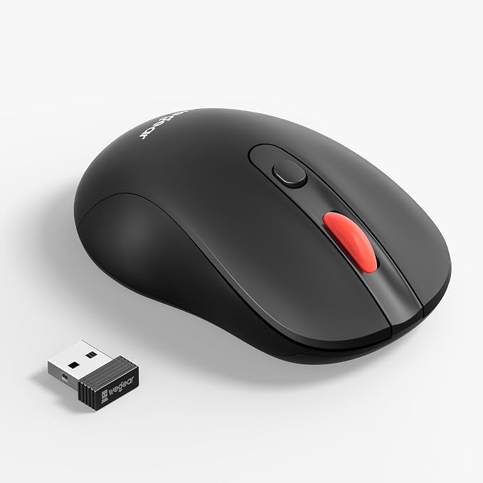 wegear USB Wireless Mouse for Laptop PC Mac, 2.4GHz Cordless Mouse-Black | Ergonomic Portable Optical Computer Mice with 6 Buttons, 5-Level Adjustable 4000 DPI,24-Month Battery Life
