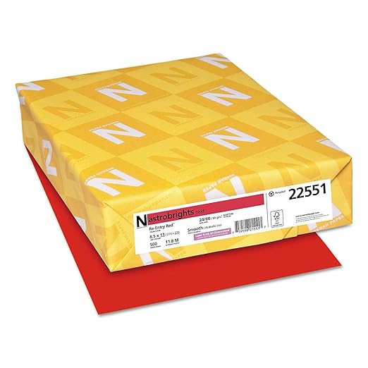 Neenah 22551 Colored Paper, 24 lb, 8.5 x 11 in, Re-Entry Red, 500 Sheets