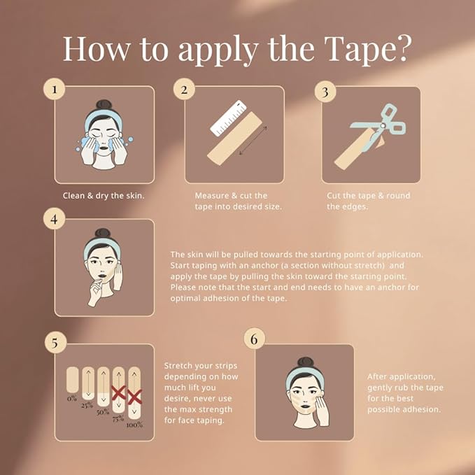 CureTape Beauty Kinesiology Tape | Anti-Wrinkle Face Tape | Face Lift Tape for Toning, Firming & Tightening The Skin (Light Beige, 1'' X 16'.)