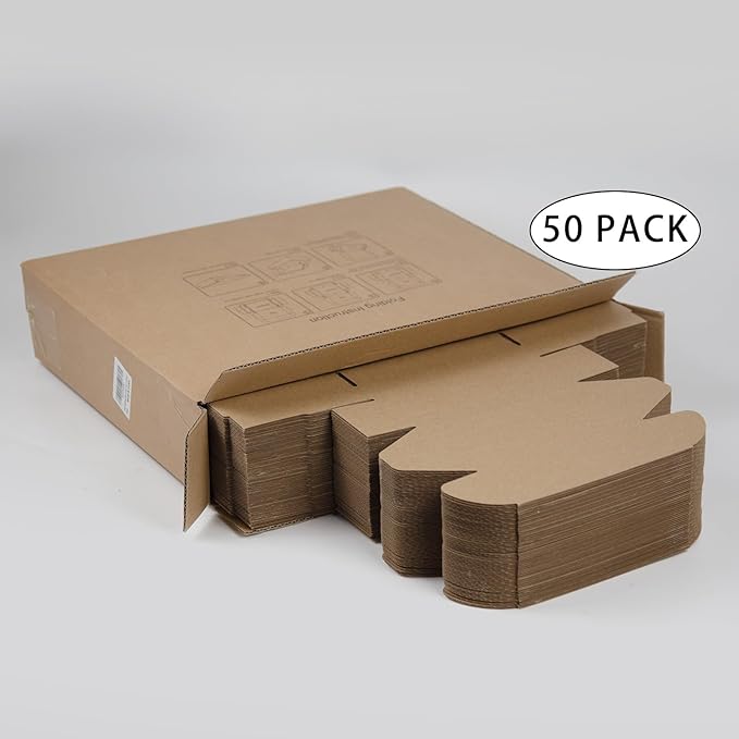 SUNLPH 50 Pack 6.5x3.2x2.2 Inches Small Shipping Boxes, Brown Corrugated Cardboard Boxes, Moving Mailing Packing Box