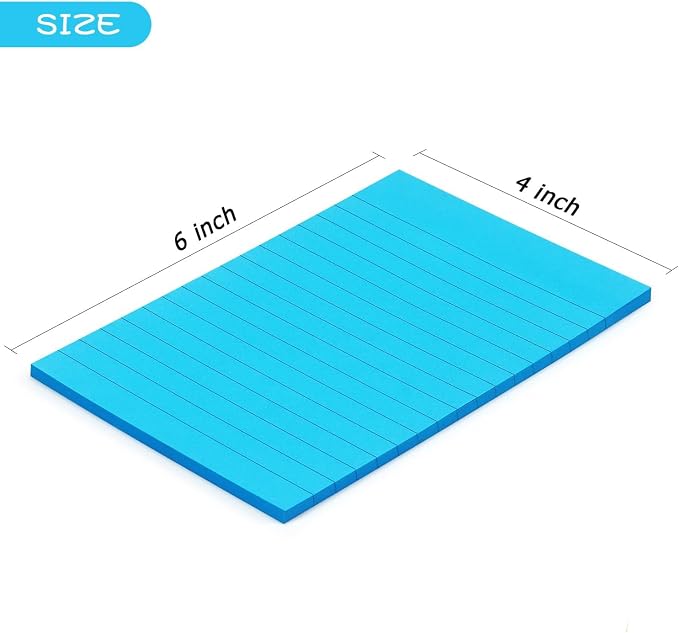 Early Buy Lined Sticky Notes, 4x6 in, 6 Bright Color, 45 Sheets/Pad (Blue)