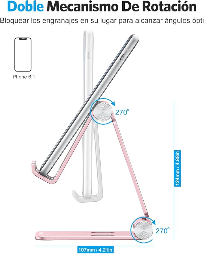 OMOTON Foldable Cell Phone Stand, C4 Portable Aluminum Phone Holder | Adjustable Phone Dock Cradle Compatible with iPhone 17/16/15/14 Pro Max, Samsung Galaxy, Small Tablets, All Phones, Rose Gold