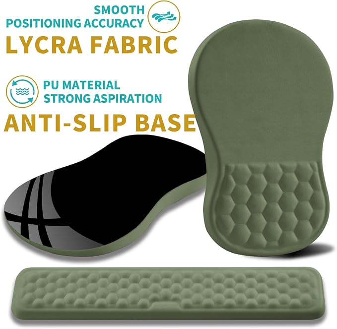 Hokafenle 2 in 1 Ergonomic Mouse Pad Wrist Support & Wrist Rest for Computer Keyboard Set, with Relieve Carpal Tunnel Pain Massage Bulge and Full Memory Gel Design (2In1 Set, Dark Green)