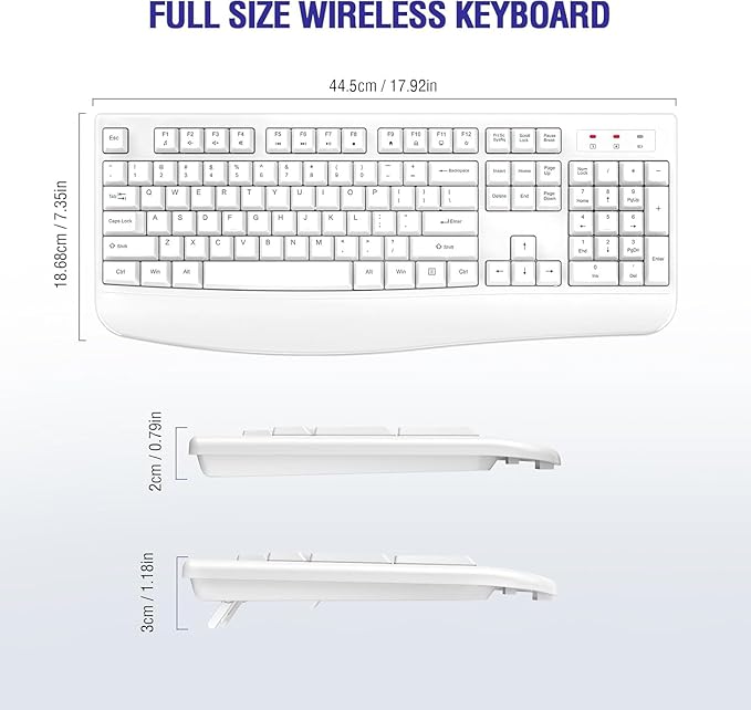 Wireless Keyboard, 2.4G Full-Sized Ergonomic Wireless Computer Keyboard with Wrist Rest for Windows, Mac OS Laptop/PC/Desktop/Notebook(Off White)