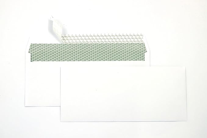 100 count #10 Self Seal Security Letter Size Envelopes, No. 10 or 4.1/8" x 9.1/2", 24 lb White Paper, Windowless