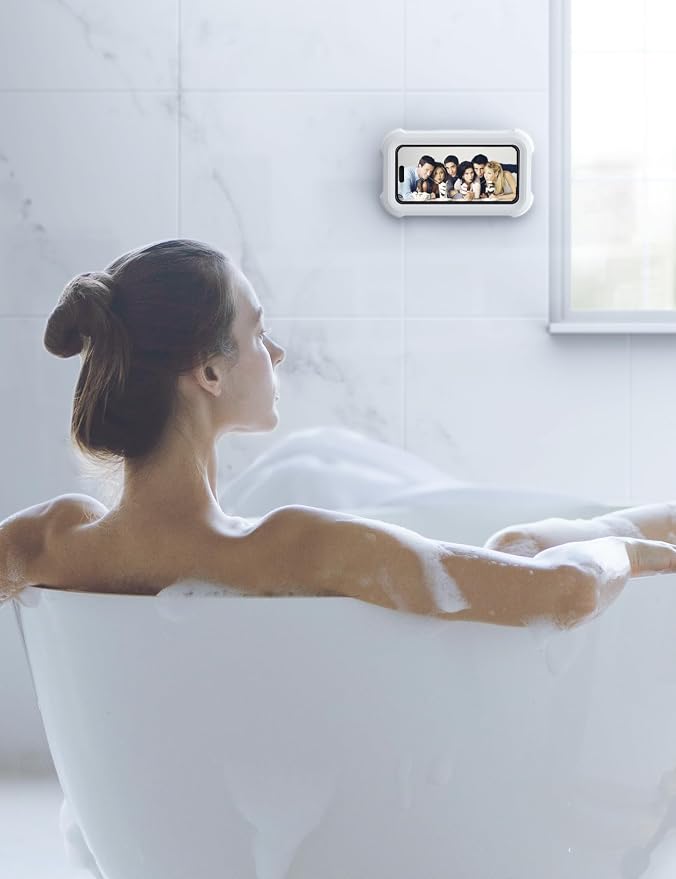 Lamicall Shower Phone Holder Waterproof - 480° Rotatable Wall Mount Case | Retractable Adjustable, Bathroom iPhone Stand Holder, Fog Resistant Bath Shower Accessories for Dorm Room, 4"-7" Phones