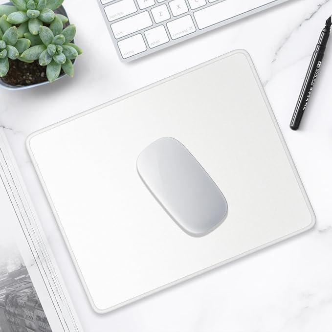 Hsurbtra Mouse Pad, Premium-Textured Square Mousepad 10.2 x 8.3 Inch, Stitched Edge Anti-Slip Waterproof Rubber Pretty Cute Computer Mat for Office Gaming Laptop Women Kids Ivory White