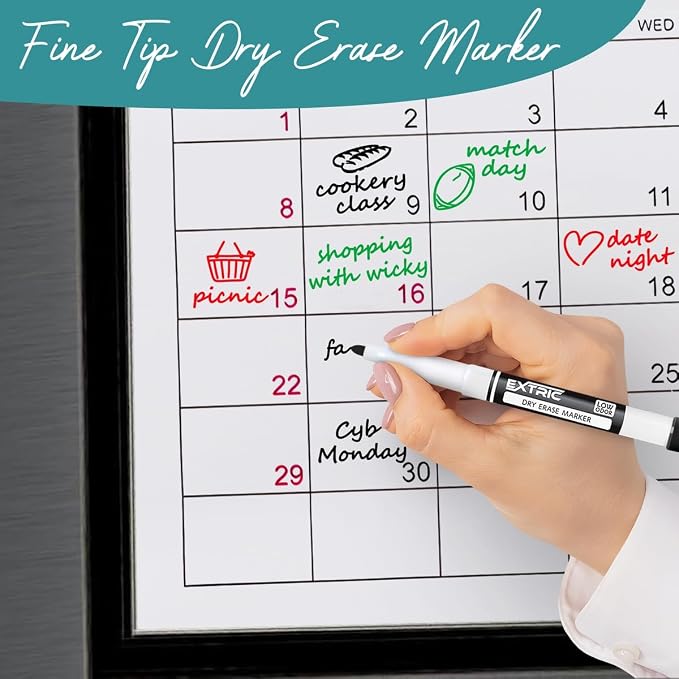 EXTRIC Black Dry Erase Markers Fine Tip 36 PK Whiteboard Markers | Use: School, Classrooms, Offices, Color: Vivid Black Ink, Tip Style: Fine Tip, Feature: Low-Odor and Non-Toxic