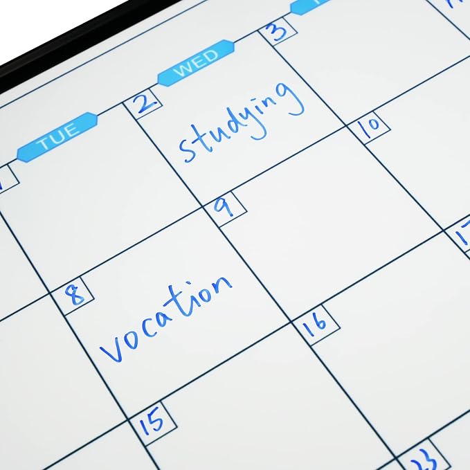 Magnetic Calendar Whiteboard & Bulletin Corkboard Combination, Combo Board 36 x 24 Inch, Black Aluminum Frame Wall Mounted Board for Office Home and School with 10 Push Pins