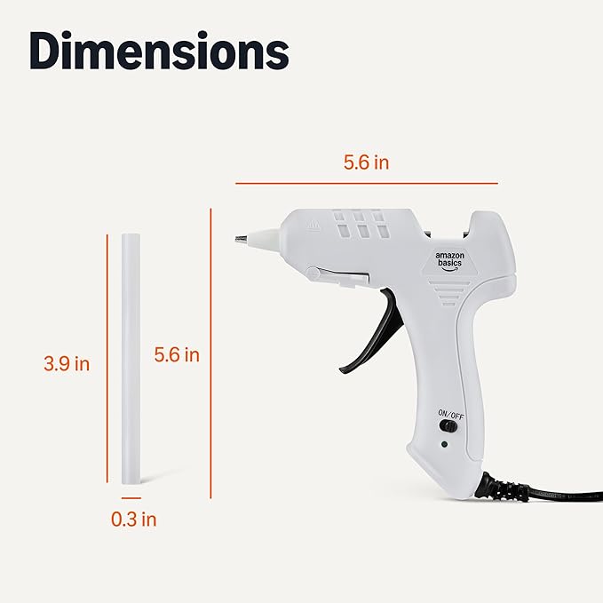 Amazon Basics Hot Glue Gun Kit with 30 Glue Sticks, High Temp for School Crafts, DIY Arts and Quick Home Repairs, Drip-Free Nozzle, Fast Drying, 20W, White