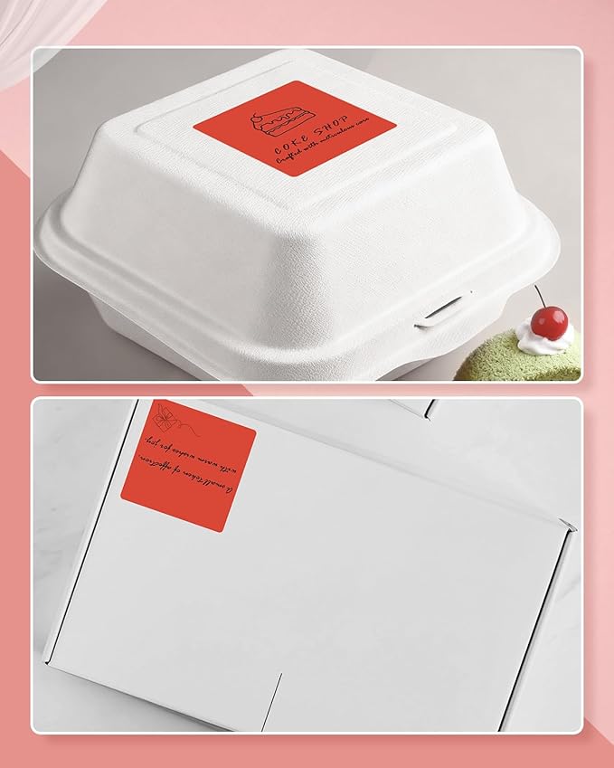iEager Red Square Thermal Label Stickers, 2"x2" Self-Adhesive Square Direct Thermal Labels with Perforation Line, 500 Sheets/Roll