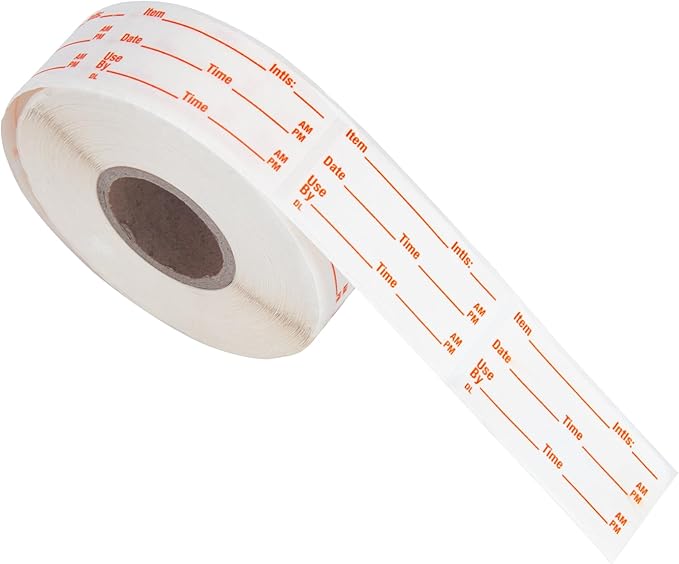 L LIKED 500 Stickers Use by 1 x 2 Inch Dissolvable Food Storage Labels for Containers Prep roll of 500 (Red) (Pack of 2)