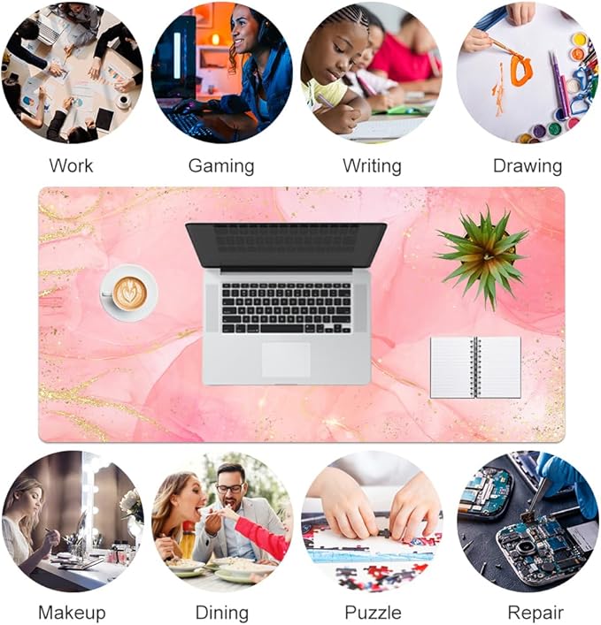 QIYI PU Leather Large Mouse Pad, Waterproof Desk Mat, 31.5" x 15.7", Pink | Extended Size Gaming Mousepad, Faux Leather Desk Pad, Desktop Writing Pads for School Office Home, Dreamy Pink Marble