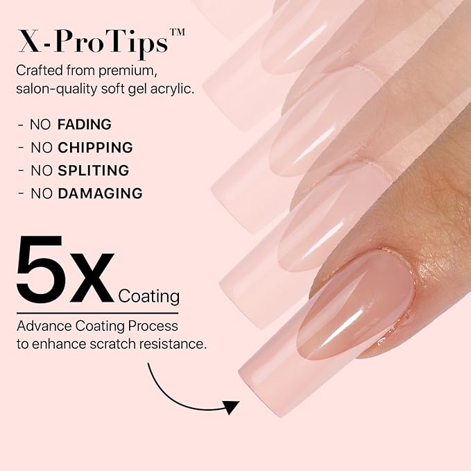 SXC Cosmetics French Tip Press On Nails 150 Pieces in 15 Sizes Ultra Fit with Pre-applied Tip Primer and Base Coat, No Need to File Fake Nails for Nail Art DIY X-Pro Tips (ST117-M Square)