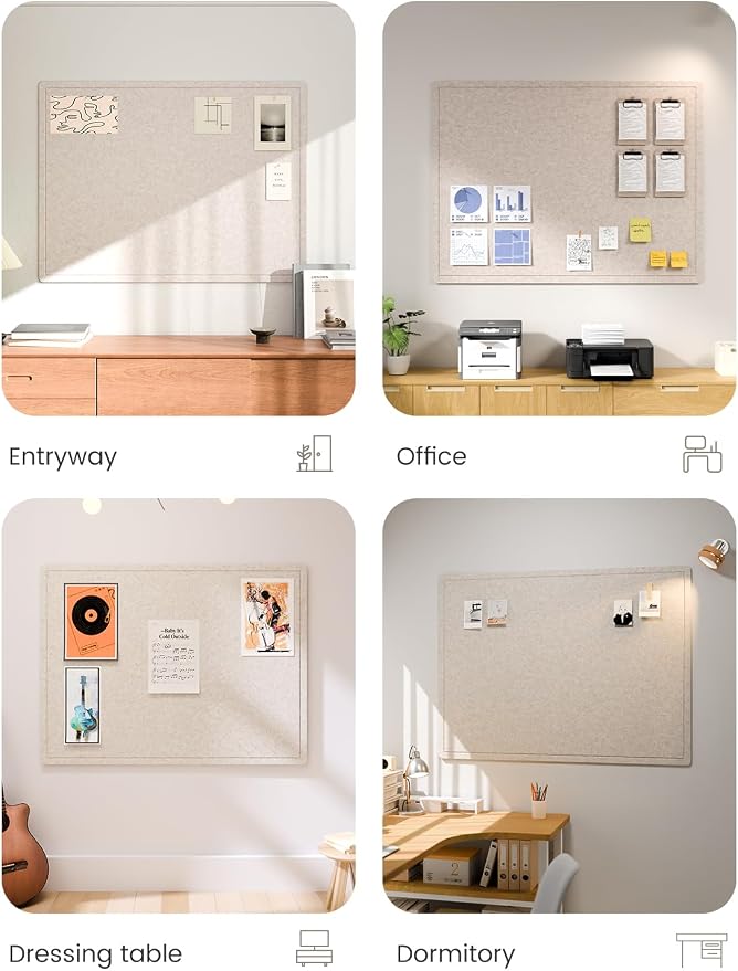 Fluxynara 47.2" x 35.4" Large Bulletin Board, Oatmeal | Cork Board Alternative with 24 Removable Adhesive Tabs, Foldable Felt Pin Board for Home, Office, Classroom & Dorm