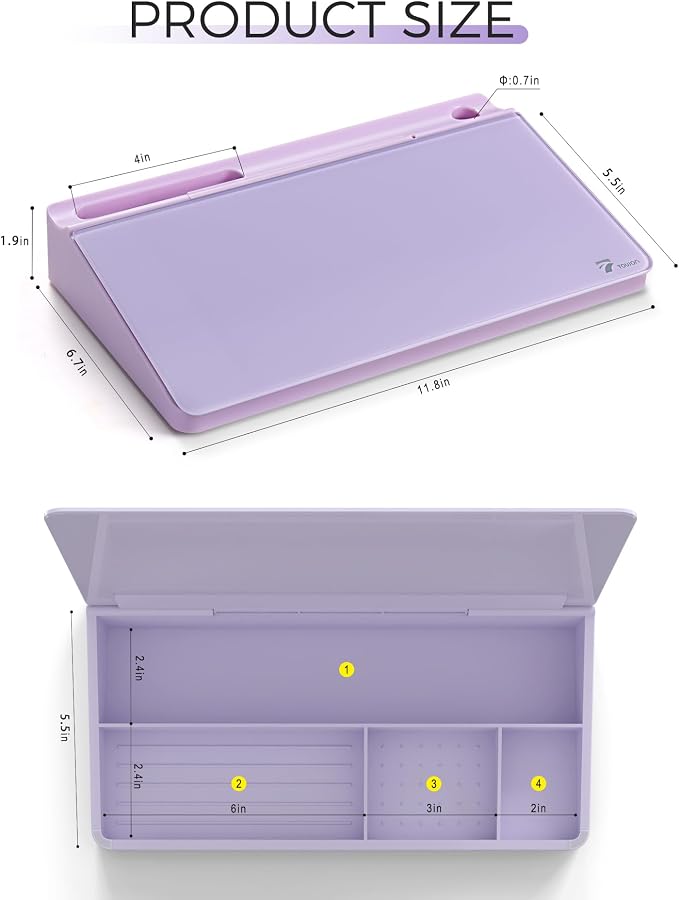 TOWON Compact Glass Desktop Whiteboard with Storage 12x7 in, Lavender | Aesthetic dry erase surface, 5 markers, eraser and holder included, for the office, home or school desk