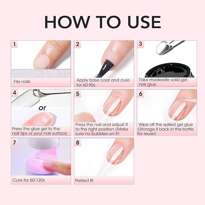 Curvlife Solid Nail Glue For Press On Nails, 15g Curv Life Solid Gel Nail Glue For Nail Tips, Solid Glue Kit For Clear Acrylic Nail Tips Solid Builder Gel For Nail Strengthen Uv Light Cured (20G Glue)