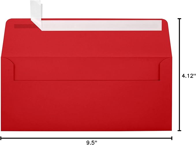 LUXPaper #10 Business Envelopes | Peel & Press | 4 1/8" x 9 1/2" | Ruby Red | 24lb. Paper Weight | 1,000 Qty