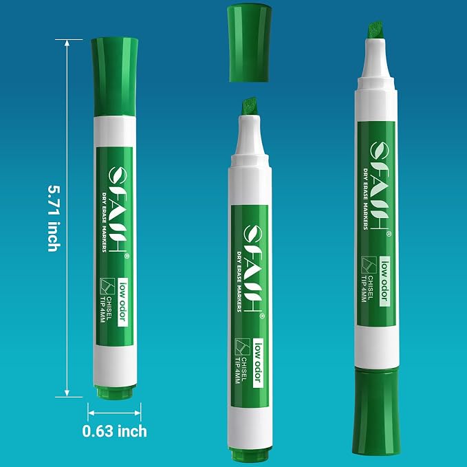 SFAIH Chisel Tip Dry Erase Markers, 36 Pack, Green, with Magnetic Eraser | 1s Quickly Dry, Low Odor, Non-Toxic Ink, White Board Markers for Office, Essential Supplies for Teachers, Back to School