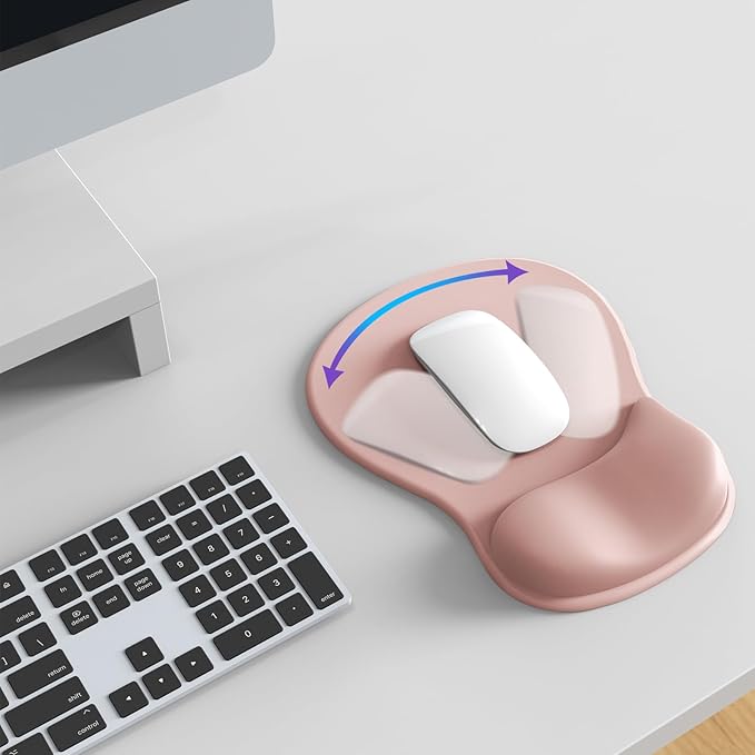 Mouse Pad with Wrist Rest,Ergonomic Mouse Pad with Comfortable Gel Wrist Rest Support and Non-Slip PU Base for Easy Typing Pain Relief, Durable and Washable(Pink)