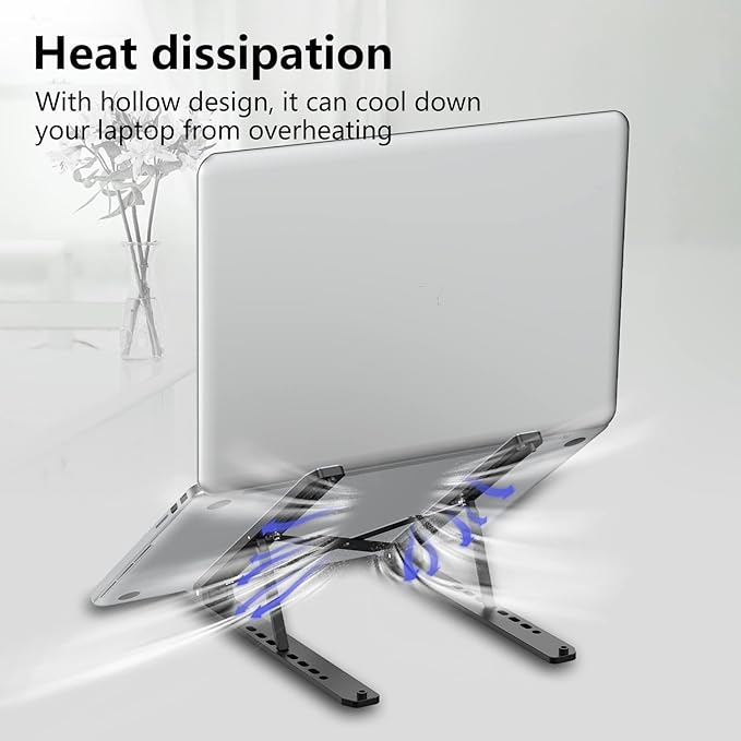 Laptop Stand for Desk, Adjustable Laptop Riser ABS+Silicone Foldable Portable Notebook Holder, Ventilated Cooling Notebook Mount Computer Stand for 10-15.6” Laptops,Tablets-Black