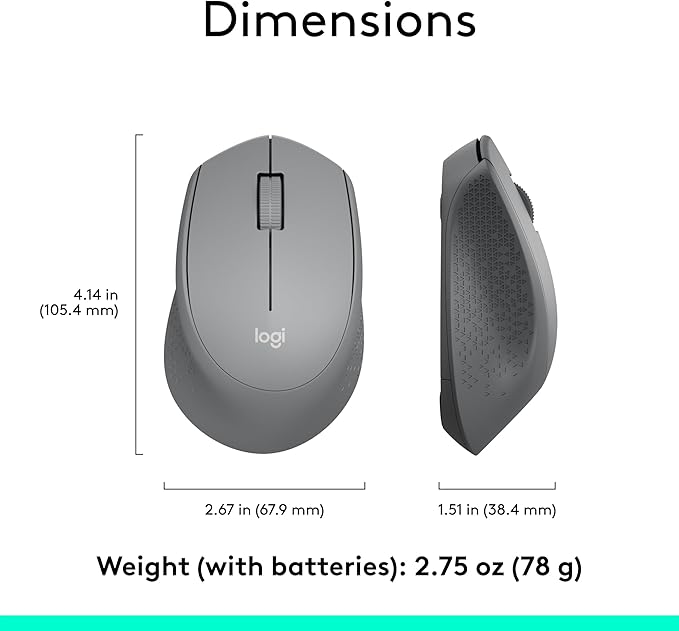 Logitech M330 Silent Wireless Mouse, 2.4GHz with USB Receiver, Optical Tracking, Quiet & Lightweight, Long Battery Life, for PC, Mac, Laptop, Chromebook - Grey