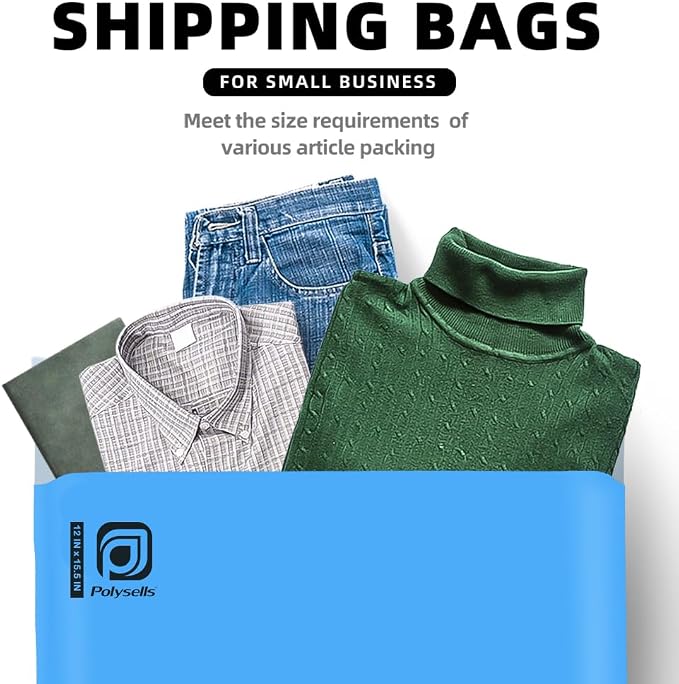 POLYSELLS 500 pcs 12x15.5 Inches Blue Poly Mailers Shipping Envelopes, Strong Adhesive Sealing, Waterproof, and Tear-resistant Postal Mailing Bags for Clothing, Books, and Accessories