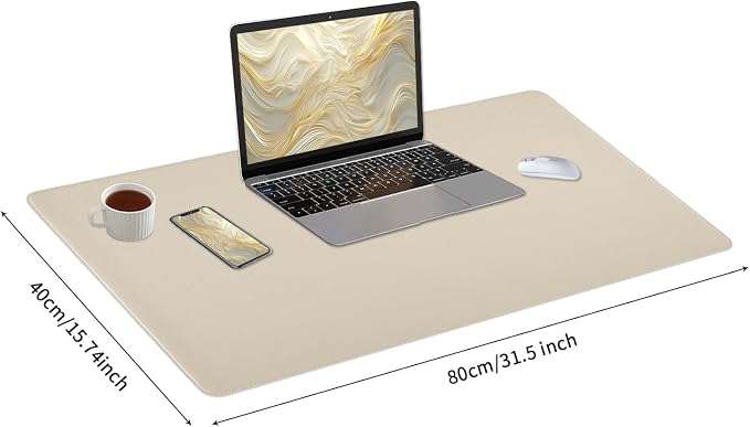 Bloss Beige Desk Mat with Stitched Edges,27.6" x 13.8" Keyboard Pad | Non-Slip Desk Protector Mat, Leather Desk Blotter, Waterproof Desk Pad for Office Home Decor