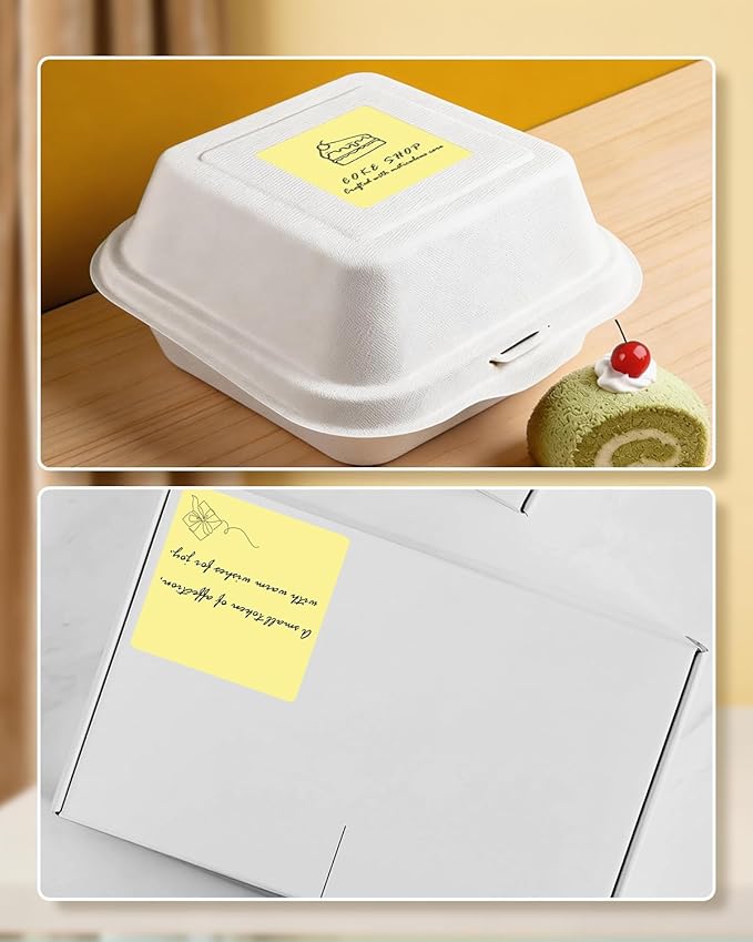 iEager Yellow Square Thermal Label Stickers, 2"x2" Self-Adhesive Square Direct Thermal Labels with Perforation Line, 500 Sheets/Roll