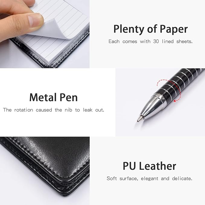 Xhwykzz 7 Pieces Small Notepads Holder Set, Pocket Notebook with pen, Included 5 Pieces Refills 3 x 5 Inch, 30 Lined Paper Per Note Pad (Black)