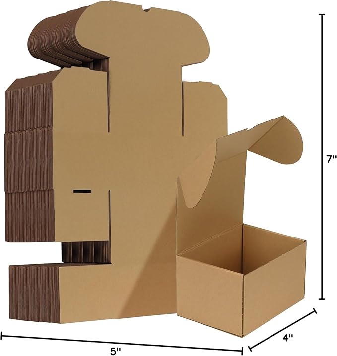 HORLIMER 7x5x4 inches Shipping Boxes Set of 50, Brown Corrugated Cardboard Box Literature Mailer