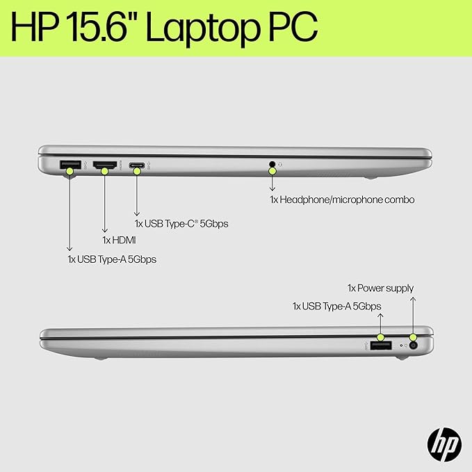 HP 15.6" FHD Laptop 2026 Notebook for Students & Remote Work, Intel N100, 16GB RAM, 1TB SSD, Lightweight, Long Battery Life, Wi-Fi 6, Office 365, Win 11 Home, Moonlight Silver, Type-C RJ45