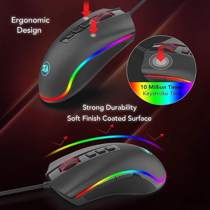Redragon M711 Cobra Gaming Mouse with 16.8 Million RGB Color Backlit, 10,000 DPI Adjustable, Comfortable Grip, 7 Programmable Buttons