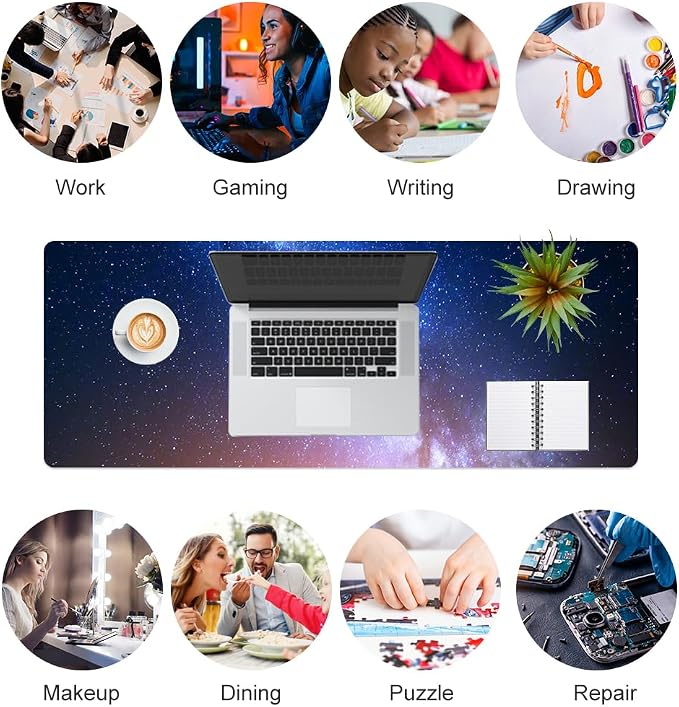 QiyI PU Leather Large Mouse Pad, Office Decor, 31.5" x 11.8", Blue Galaxy | Desk Décor Accessories, Extended Size, Waterproof & Easy to Clean, Smooth Surface, Non Slip Desk Organization