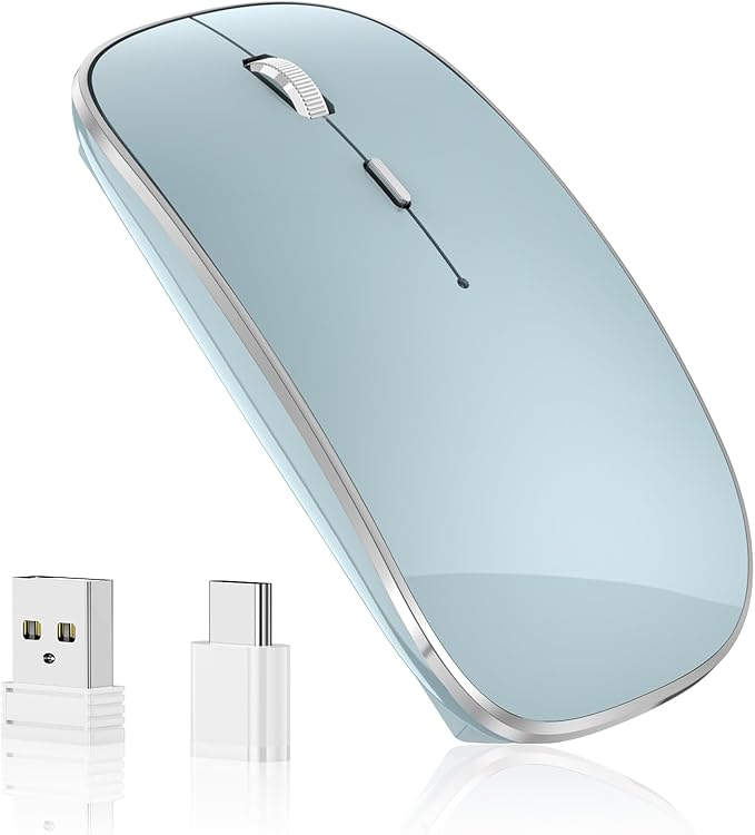 Wireless Mouse Chargeable Portable Silent USB and Type-C Dual Mode Wireless Mouse 3 Adjustable DPI for Laptop, Mac, Mac, Android, PC (Q23S Black) (Blue)