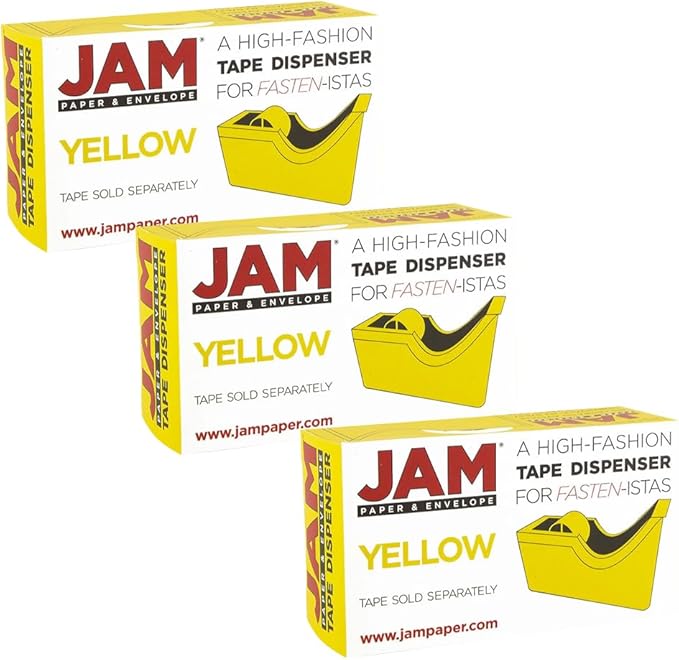 JAM PAPER Colorful Desk Tape Dispensers - Yellow - 3/Pack